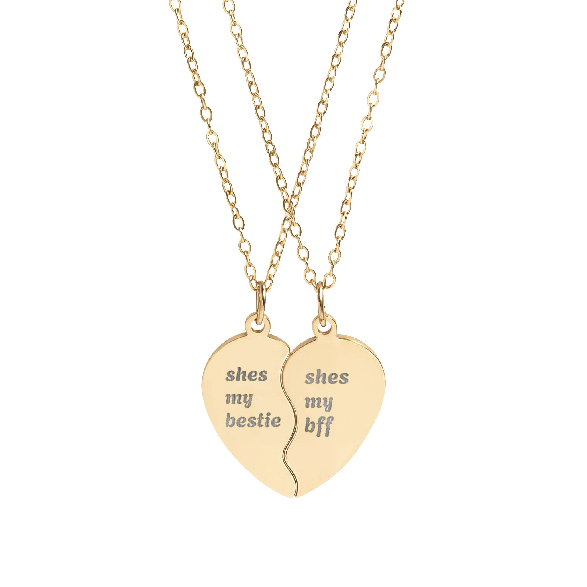 Break Apart Heart Necklace Set — "my bestie" / "my bff" Engraved Best Friend Jewelry